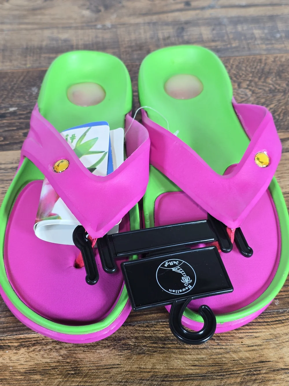 Women's Pink and Green Flip Flop Sandals Size 6